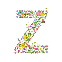 ornate capital letter font consisting of the spring flowers and