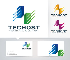 Technology Host vector logo with business card template
