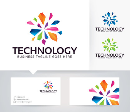 Technology vector logo with business card template
