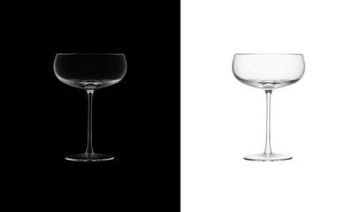 Empty wine glass. isolated on a black and white background. 3D illustration