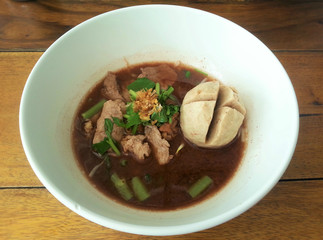 asian noodle soup with pork meatball 
