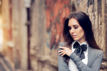 Obraz premium Romantic Urban Girl with Bowtie Accessory