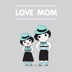 Love Mom Mother's Day Card Character illustration
