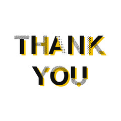 Thank you card, typography poster. Vector thank you card, yellow and black, memphis style - 114336783