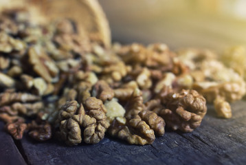 walnut on wooden background