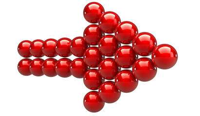 Red arrow of the balls. isolated on white background. 3d