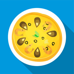 Pizza with shrimp icon, flat style
