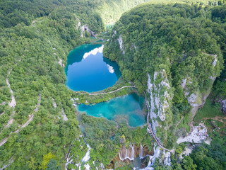 aerial view of beautiful nature in Plitvice Lakes National Park, Croatia