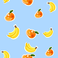 Background with bananas, oranges and lemons