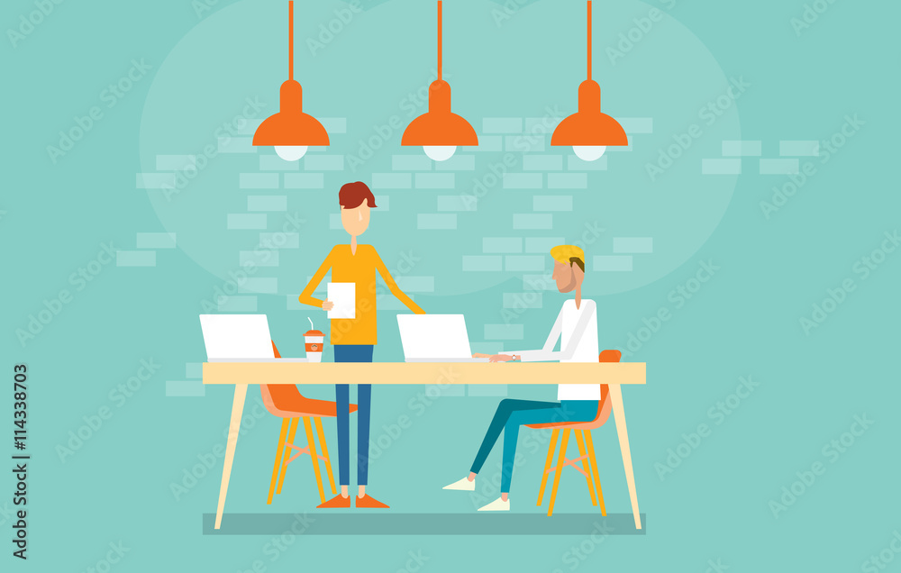 Poster business man working in co working and business teamwork meeting and working concept