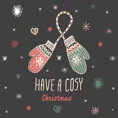 Türaufkleber Weihnachtskarte mit handgezeichneten Handschuhen und Text &quot Have a Cozy Christmas&quot  © ant_art19