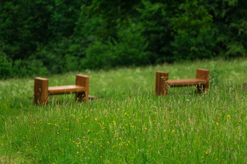 Park bench in sunset.