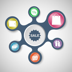 Shopping infographic templates with connected metaballs