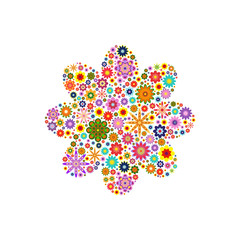 Flower with round petals composed of vector flowers on white