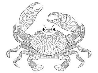 Crab coloring book vector for adults