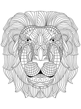 Lion head coloring vector for adults