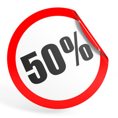 Discount 50 percent off. 3D illustration.