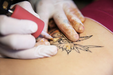 Process of making tattoo, closeup