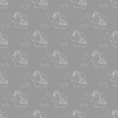 Repeated elephants pattern on a gray background