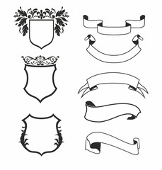 Ribbon banner vector. Vector shield icon set on white background