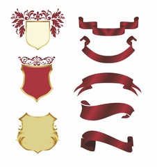 Ribbon banner vector. Vector shield icon set on white background