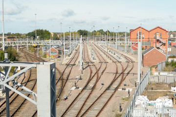 Fototapeta na wymiar Railway lines and sidings in Bedford, Bedfordshire, England