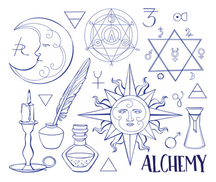 Set of trendy vector Alchemy symbols
