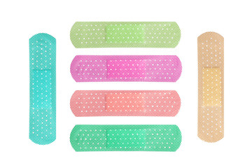colorful  medical adhesive bandages isolated on white background
