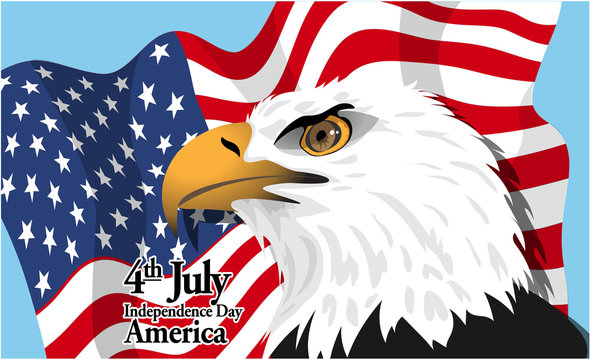 Happy fourth of july America, independence day card, with a big eagle and flag. Digital vector image