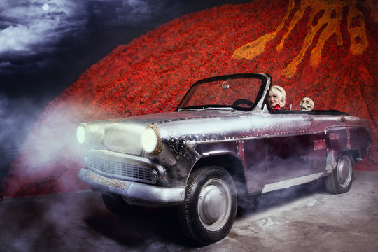 Pin Up Girl in a Classic Car