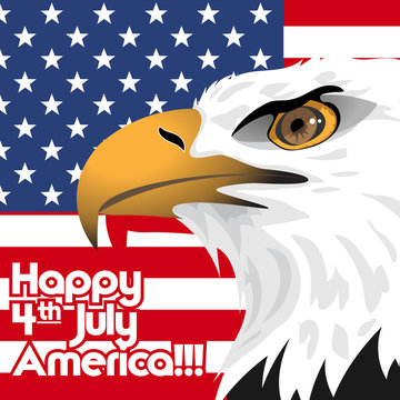 Happy fourth of july America, independence day card, with a big eagle and flag. Digital vector image