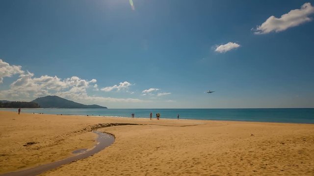day phuket famous airport beach jet palin landing panorama hd thailand
