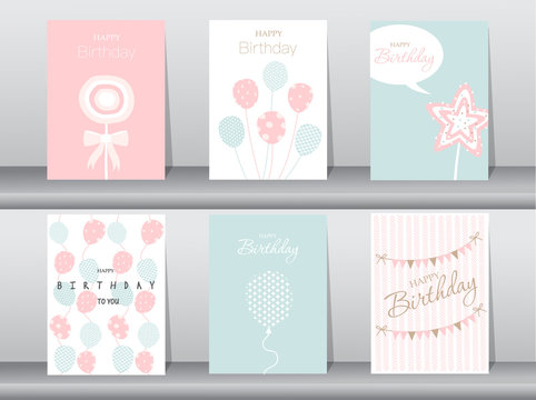 Set of birthday cards,poster,template,greeting cards,sweet,balloons,Vector illustrations