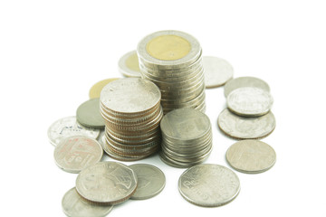 Thailand coins money on a white background.