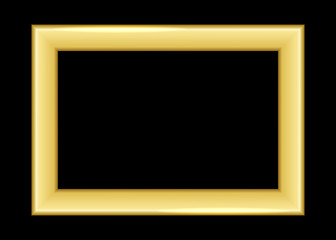 Gold frame. Beautiful simple golden design. Vintage style decorative border, isolated on black background. Deco elegant art object. Empty copy space for decoration, photo, banner. Vector illustration.