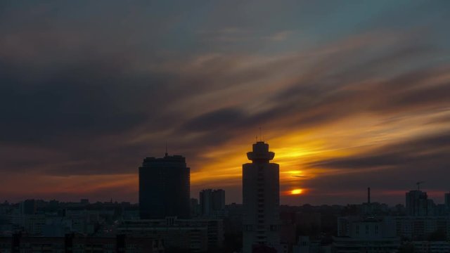 minsk city center sunset sky roof top panorama 4k time lapse belarus

