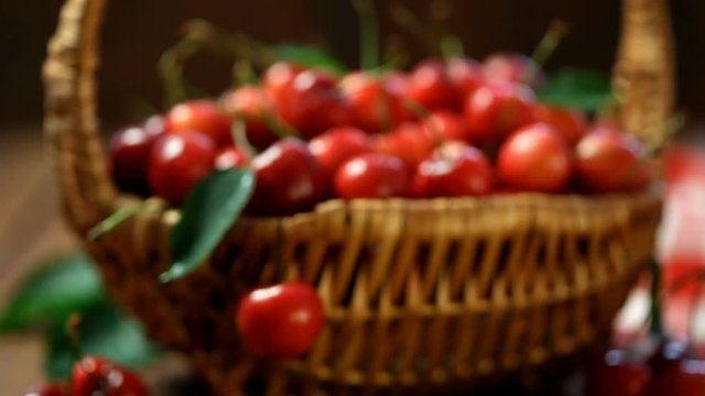 Fresh sweet cherries in a basket 