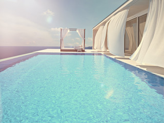 luxury swimming pool. color edit.3d rendering