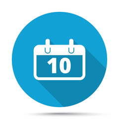 White Calendar icon on blue button isolated on white