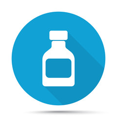 White Medicine Bottle icon on blue button isolated on white