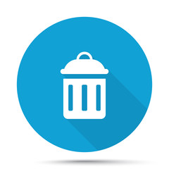 White Delete icon on blue button isolated on white