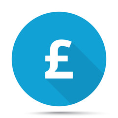 White Pound icon on blue button isolated on white