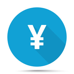 White Yen icon on blue button isolated on white