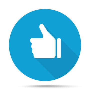 White Thumb Up Icon On Blue Button Isolated On White