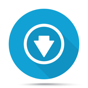 White Arrow Down Icon On Blue Button Isolated On White