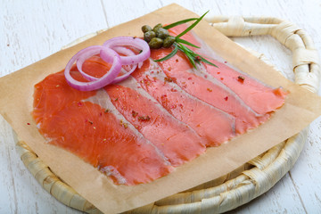 Sliced salmon