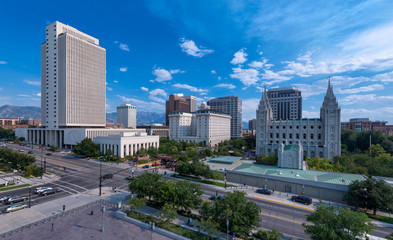 Downtown Salt Lake City from the roof of the LDS (Latter Day Saints) Conference Center in Salt Lake City, Utah