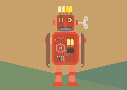Red robot with bulbs on head and winder