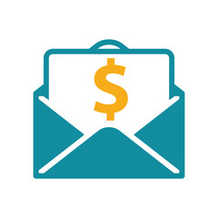 open envelope salary cash icon flat color on white background
