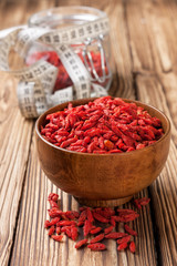 Wooden bowl with  goji berries